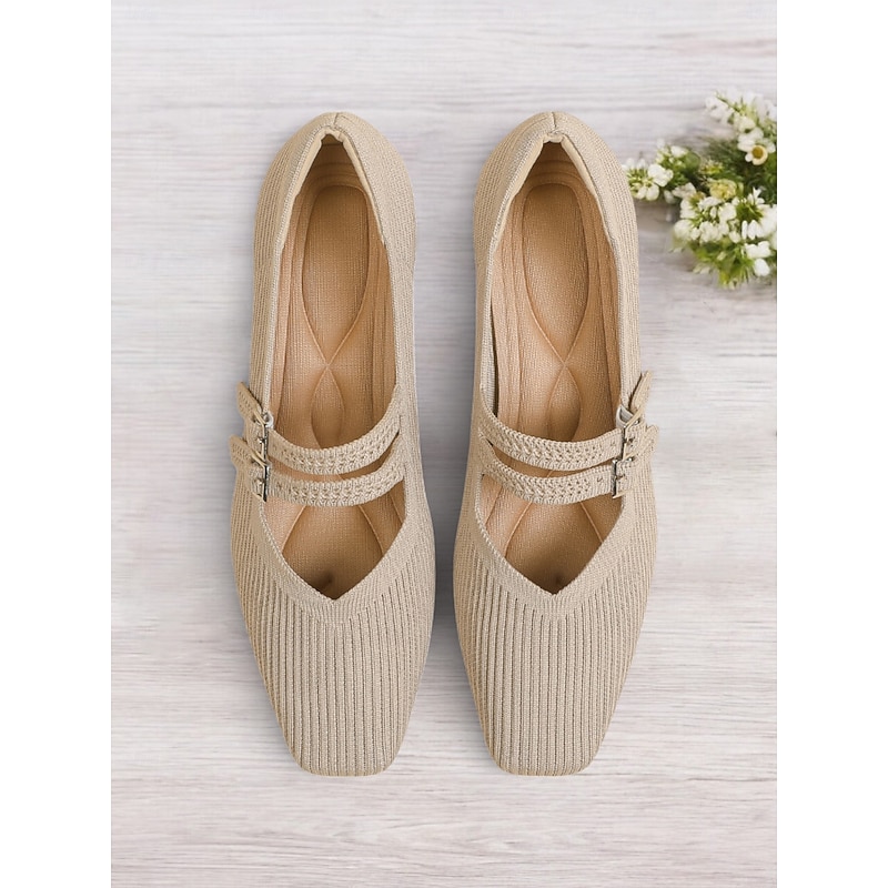 Breathable Fly-knit Mary Jane Pumps with Double Buckle Detail and Chunky Heel, Elegant Style for Women, Ideal for Work, Events and Formal Occasions4