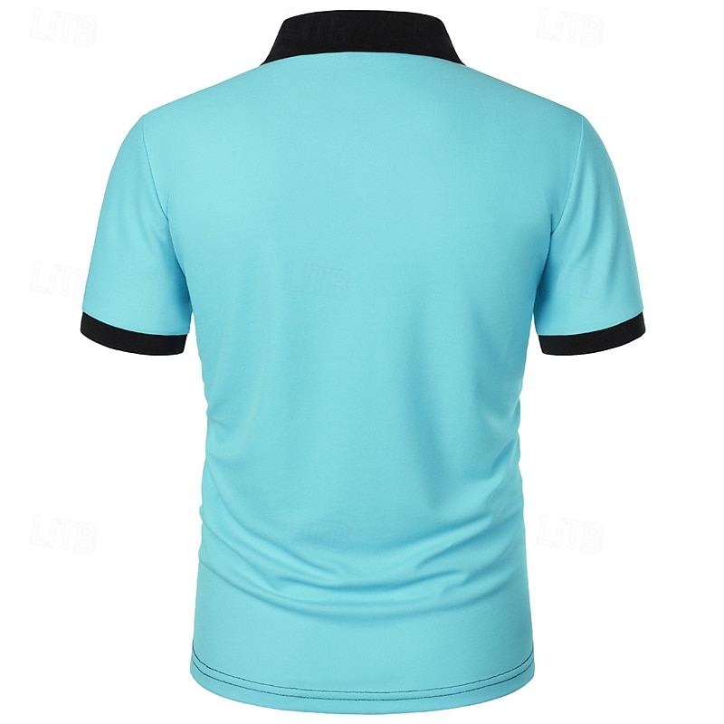 Men's Golf Shirt Golf Polos Shirts Work Casual Lapel Short Sleeve Basic Modern Stripes Patchwork Buttons Summer Spring Regular Fit Lake blue White Pink Wine Green Light Grey Golf Shirt3