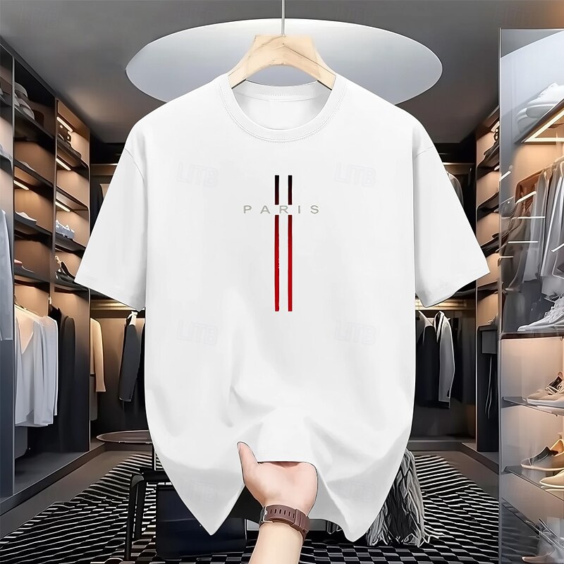 Mens Graphic Short Sleeve T-Shirt with Paris City Print Casual Wear
