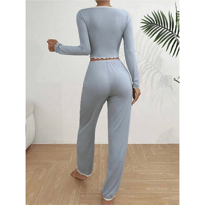 Women's Pajamas Simple Home V Neck Sky Blue khaki Summer Spring2