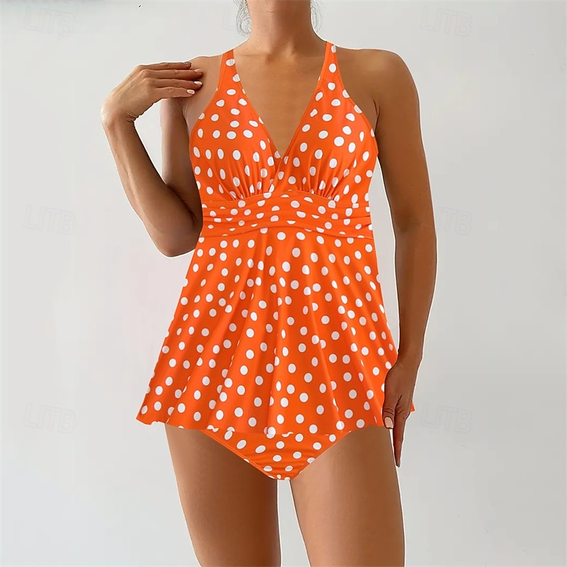 Women's Tankini Two Piece Swimsuit Criss Cross Swimwear Spot Swimwear Black Blue Breathable Quick Dry Lightweight Sleeveless - Swimming Surfing Beach Summer Spring Plus Size2