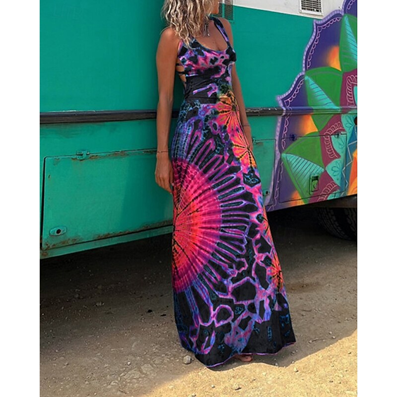 Women's Long Dress Maxi Dress Casual Dress Summer Dress Fashion Outdoor Party Holiday Regular Fit Geometric Sleeveless Straps Black Red Blue Summer Spring3