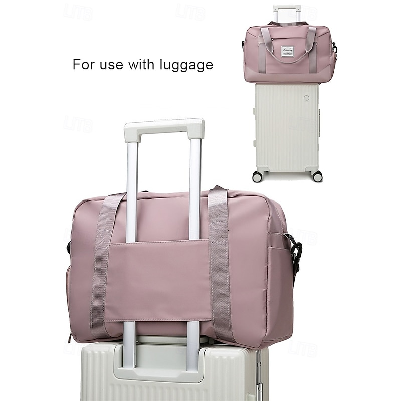 Women's Travel Duffel Bag with Shoe Compartment – Large-Capacity Waterproof Weekender Tote for Gym, Sports and Overnight TripsColor Wine Black Pink4