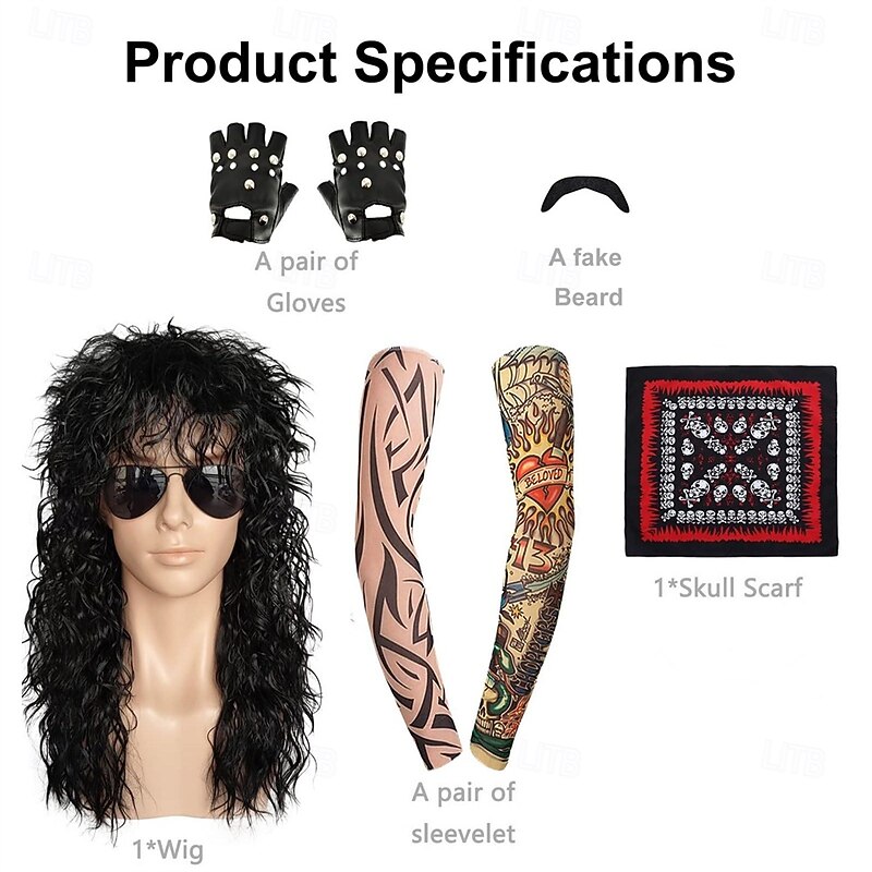 Retro Vintage 1980s Fancy Cosplay Costume Outfits Cosplay Wigs Pop Star Rocker Fancy Dress Men's Masquerade Party Pride Parade Pride Month Adults' Sleeves Gloves More Accessories3