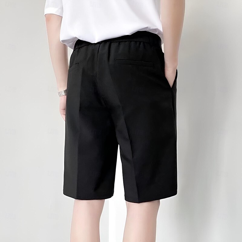 Men's Shorts Dress Shorts Pocket Straight Leg Plain Comfort No-Iron Knee Length Office Business Daily Fashion Streetwear Black White3