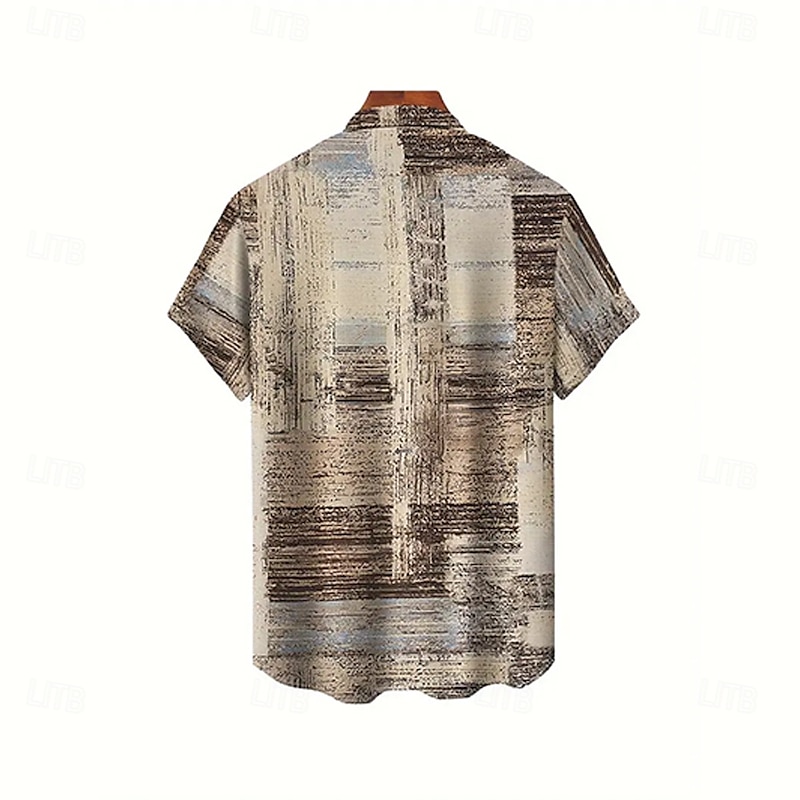 Men's Geometric Color Block Patchwork Shirt Button Up Shirt Short Sleeve Fashion Casual Vacation Holiday Streetwear Summer Turndown 3D Print Collared Shirts Front One Pocket Blue Khaki2