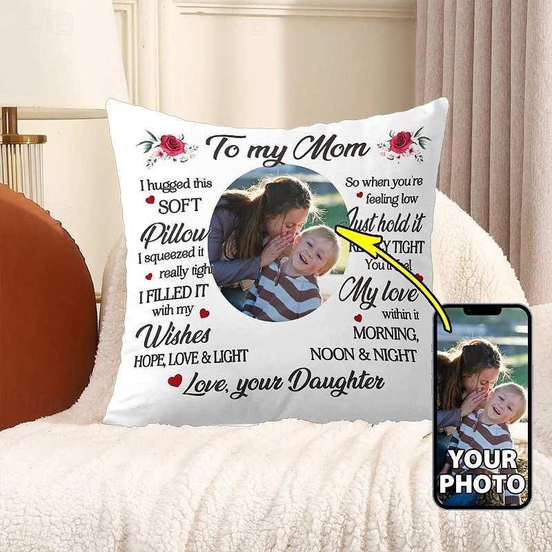 Custom Photo Monther's Day Pillow Cover Gift Idea Memorial Cushion Cover Throw Pillow Ideal Gift Personalized Memorial Gifts from Daughter