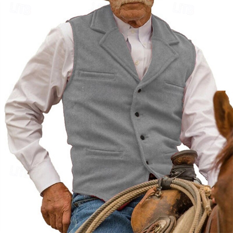 Men's Vest Waistcoat Gilet Vacation Daily Wedding Party Date Fashion Casual Spring Fall Buttons Pocket Polyester Comfortable Plain Single Breasted One-button Lapel Regular Fit Silver Black Red4