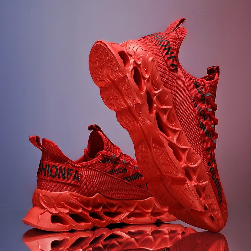 Men's Red Fashion Sneakers, Breathable Mesh Upper, Trendy Design with Bold 'FASHION' Print, Lightweight Sports Shoes for Casual and Everyday Wear3