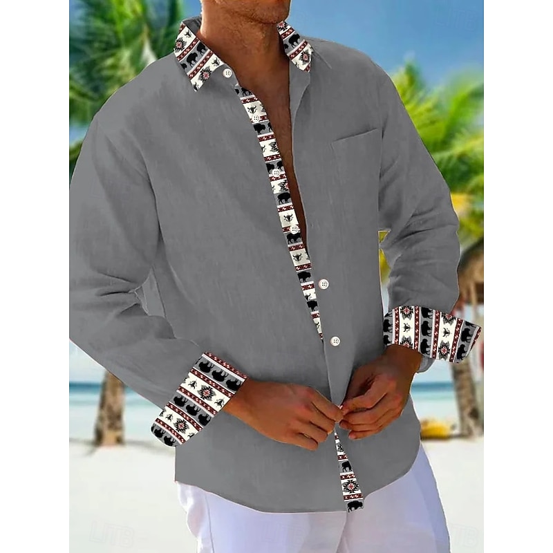 Men's Shirt Summer Shirt Casual Shirt Beach Shirt Button Up Shirt Orange khaki Beige Gray Long Sleeve Plain Pattern Lapel Vacation Hawaiian Button-Down Clothing Apparel Polyester Fashion Casual2