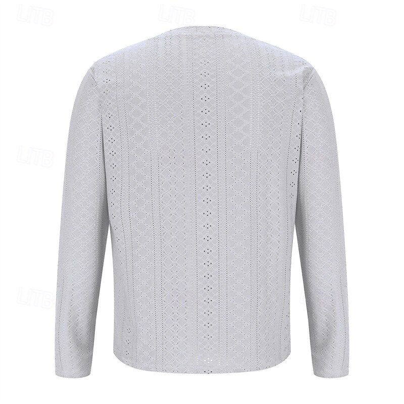 Men's T Shirt Tee Tee Top Long Sleeve Shirt Long Sleeve V Neck Spring Fall Plain Fashion Designer Basic Jacquard Vacation Street Going out Black White Blue Top Tee for Men4