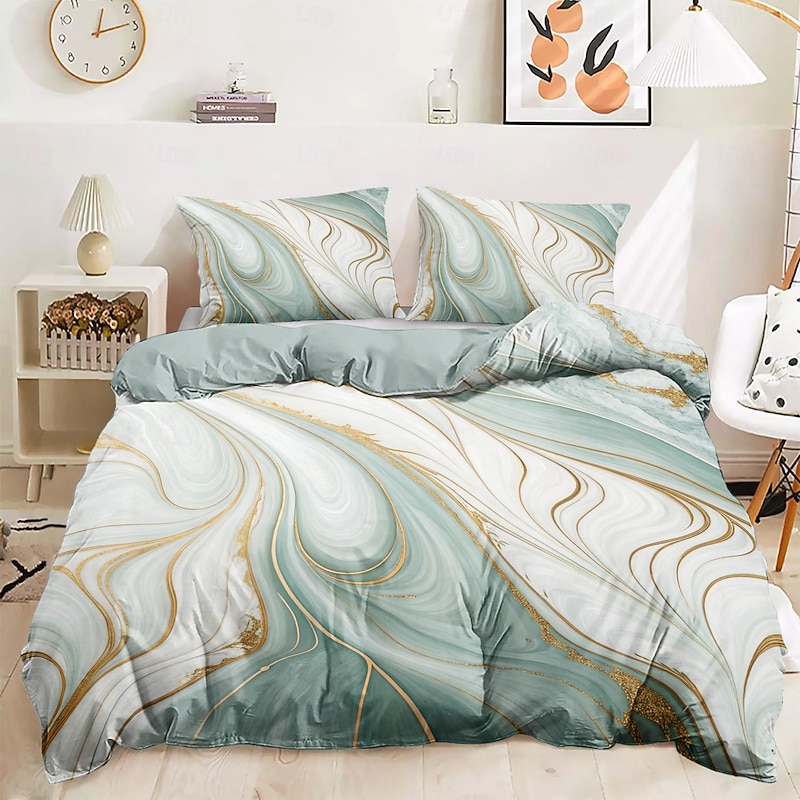 Marble Pattern Duvet Cover Full Size Bedding Set Bed Sets Quilt Cover Soft Lightweight Comforter Cover with 2 Pillowcases for Summer Spring