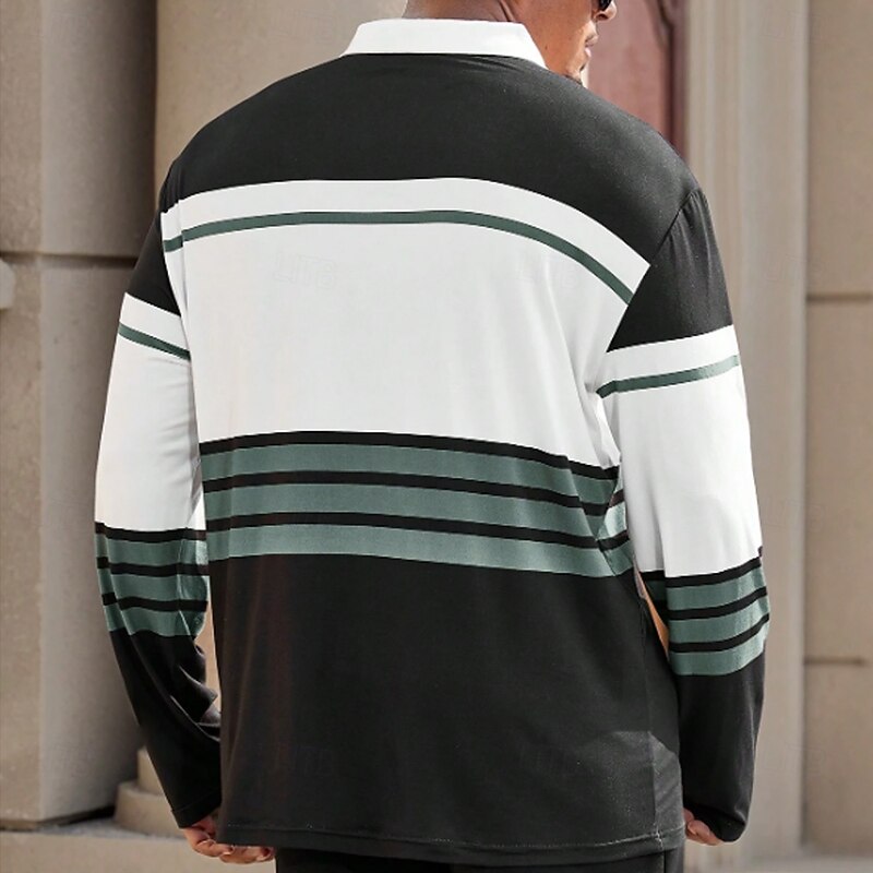 Men's Striped Zip Polo Long Sleeve Turndown Sport Casual Daily Outdoor Sports & Outdoor Dailywear Zipper Spring Fall Winter Black2