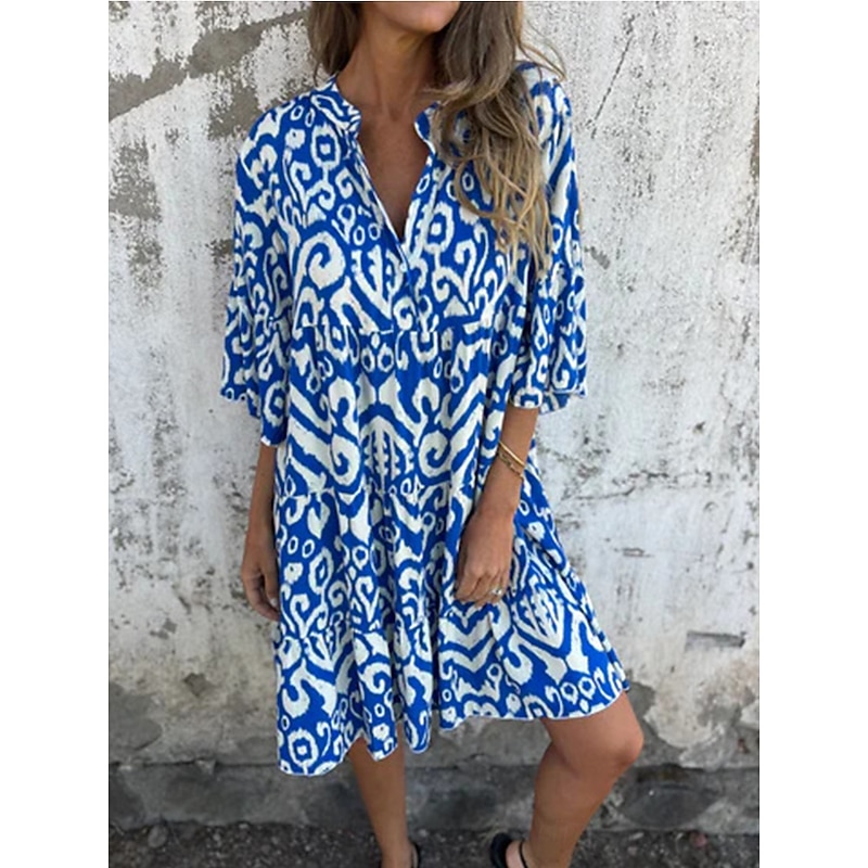 Women's Long Dress Maxi Dress Casual Dress A Line Dress Summer Dress Boho Dress Stylish Casual Vacation Daily Regular Fit Floral Half Sleeve V Neck Black Wine Blue Summer