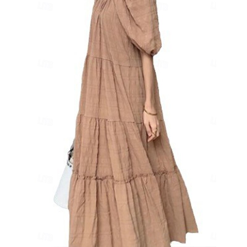 Women's Maxi Dress Casual Dress Summer Dress Basic Casual Vacation Daily Regular Fit Plain Half Sleeve Crew Neck Green Khaki Summer4