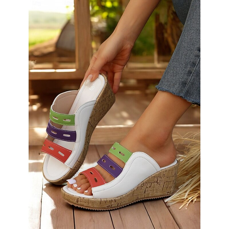 Multi-Colored Wedge Sandals for Women – Stylish Open-Toe Slide Sandals with Comfortable Platform for Casual Summer Outfits2