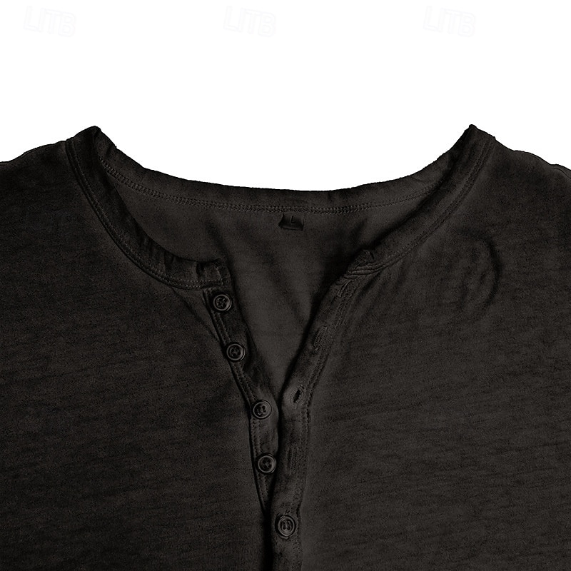 Men's Henley Shirt Tee Top Long Sleeve Shirt Short Sleeve Plain Vintage Fashion Basic Washed Henley Vacation Street Going out Summer Dark Brown Dark Grey Light Grey Henley T-Shirt3