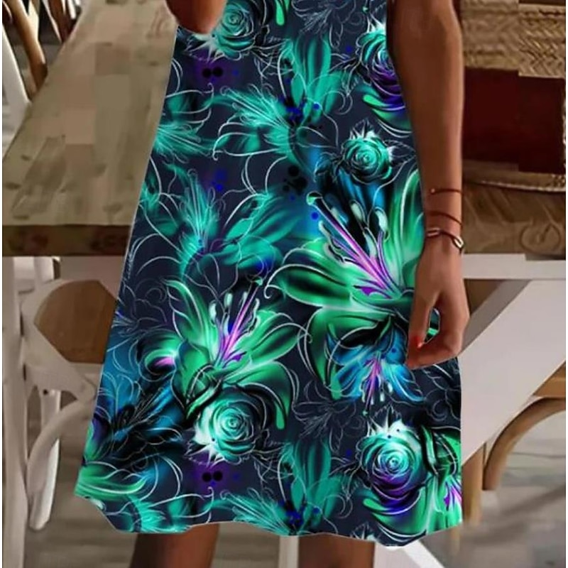 Women's Mini Dress Casual Dress Elegant Tropical Hawaiian Daily Regular Fit Floral Short Sleeve Crew Neck Green Summer3