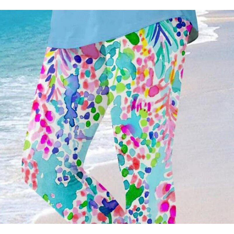 Women's Leggings Fashion Streetwear Ankle-Length High Waist Graphic Leaf Printing Thermal Warm Soft Breathable Micro-elastic Vacation Beach Weekend Robin's Egg Blue Spring Regular Fit2