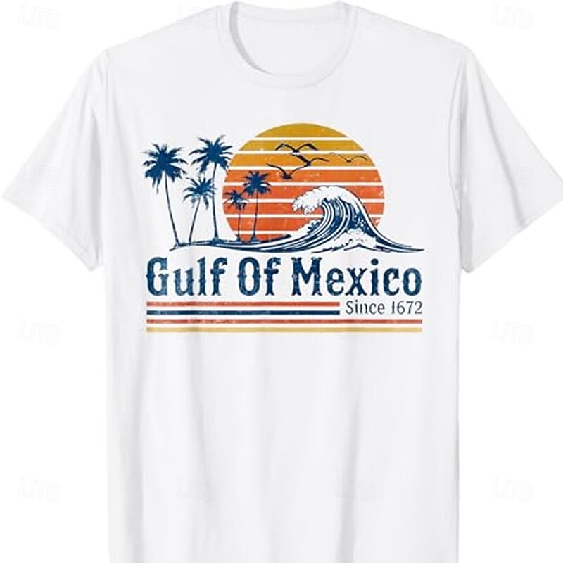 Men's Gulf of Mexico T Shirt Short Sleeve T shirt 3D Print Crew Neck Shirt Tropical Hawaiian Vacation Street Daily White Summer Spring Clothing Apparel S M L XL XXL XXXL2