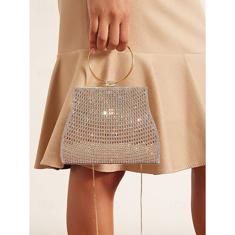 Women's Clutch Evening Bag Wristlet Shoulder Bags Gretel Materials PU Leather Party Wedding Party Crystals Sequin Chain Multi Carry Solid Color Gold2