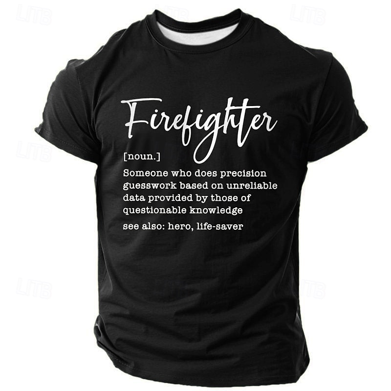 Men's Funny Firefighter Definition T-Shirt - Humorous Work & Office Graphic Tee for Heroes and Life-Savers