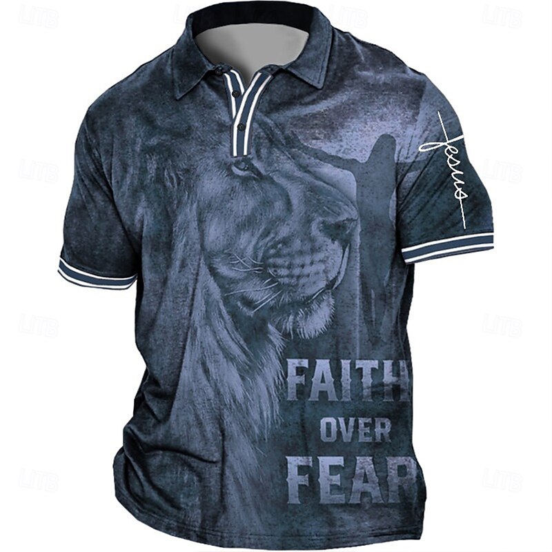 Men's Plus Size Polo Shirt Big and Tall Lion Turndown Print Short Sleeve Spring & Summer Sports Fashion Streetwear Designer Outdoor Street Tops3