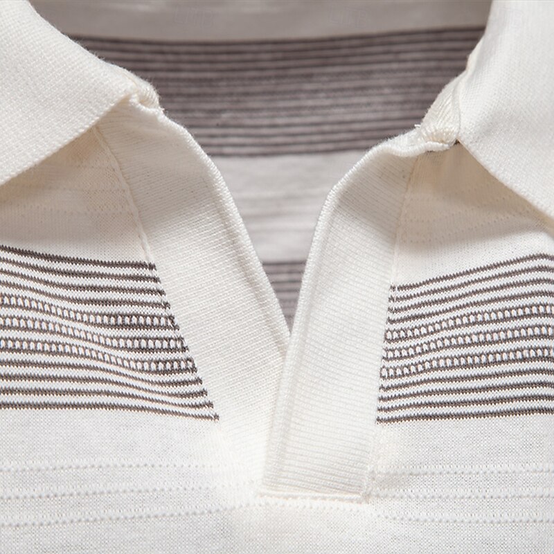 Men's Polo Knit Polo Sweater Formal Work Seagull collar Short Sleeve Modern Comfortable Striped Stripe-Trim Stripe Spring White Navy Blue Army Green Polo3