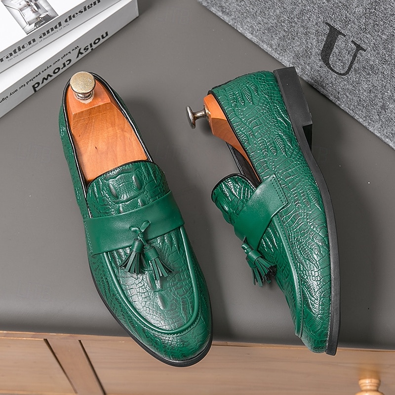 Men's Green Faux Leather Loafers with Crocodile Embossed Detailing - Stylish Casual Shoes for Everyday Wear, Comfortable and Trendy for Men3