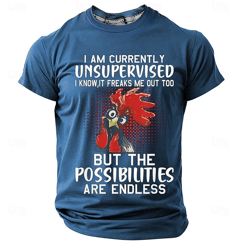 Men's Funny Graphic T-Shirt: Unsupervised Rooster, Endless Possibilities Lifestyle Humor Short Sleeve Tee3