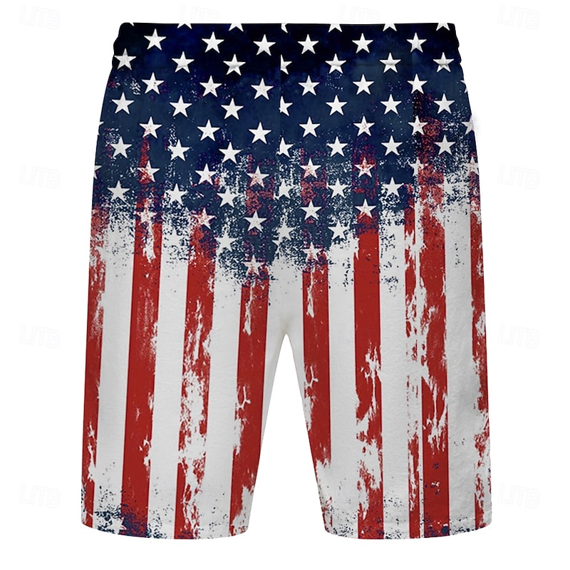 Men's American US Flag Swim Trunks Swim Shorts Board Shorts Mid Waist Hawaiian Casual Vacation Holiday Beach Wear Side Pockets Mesh Lining Elastic Drawstring Waist Designer Clothing Apparel2