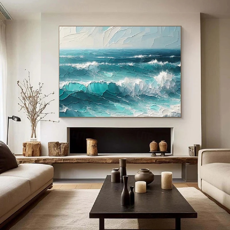 Handpainted  Blue Ocean Seascape Coastal oil painting hand painted Wall Art Abstract Beach Seascape Painting On Canvas for Living room Huge Extra Large seascape painting Wall Art Decor3