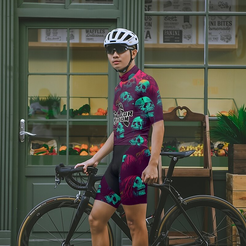 Men's Cycling Jersey Skull Short Sleeve Bike Tee Tshirt Jersey with 3 Rear Pockets Mountain Bike MTB Quick Dry Anatomic Design Wicking Breathable Sports Black Purple Clothing Apparel4