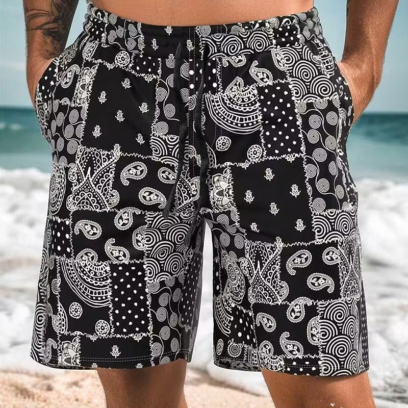 Men's Paisley Swim Trunks Swim Shorts Board Shorts Mid Waist Streetwear Hawaiian Casual Holiday Beach Vacation Wear Pocket Drawstring Elastic Waist Designer Clothing Apparel