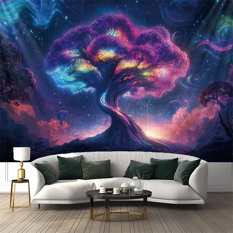 Blacklight Tapestry Glow in the Dark Glow Party UV Reactive Trippy Tree of Life Misty Mushroom Nature Landscape Hanging Tapestry Wall Art Mural for Living Room Bedroom4