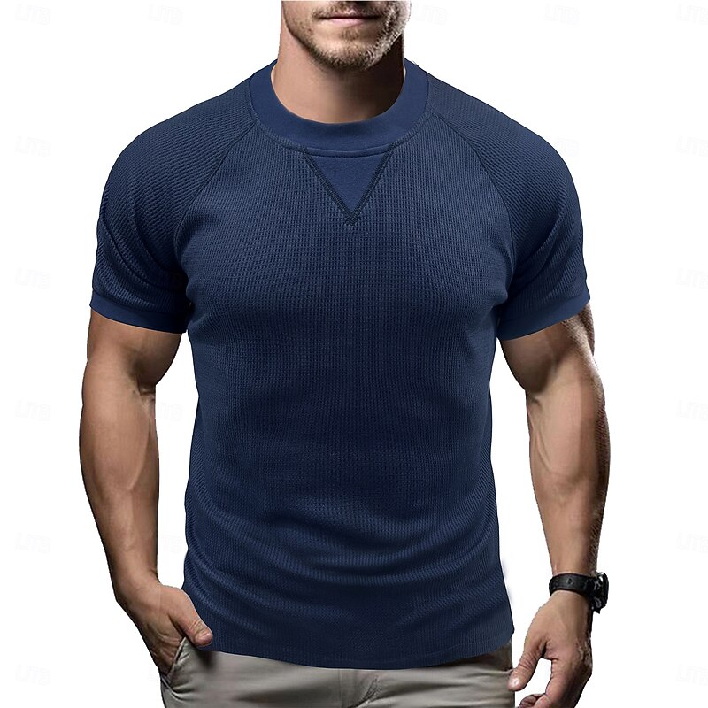 Men's Waffle T-shirt T Shirt Short Sleeve Shirt Tee Top Short Sleeve Crew Neck Spring & Summer Plain Fashion Designer Basic Vacation Street Going out Black White Royal Blue Top Tee for Men3