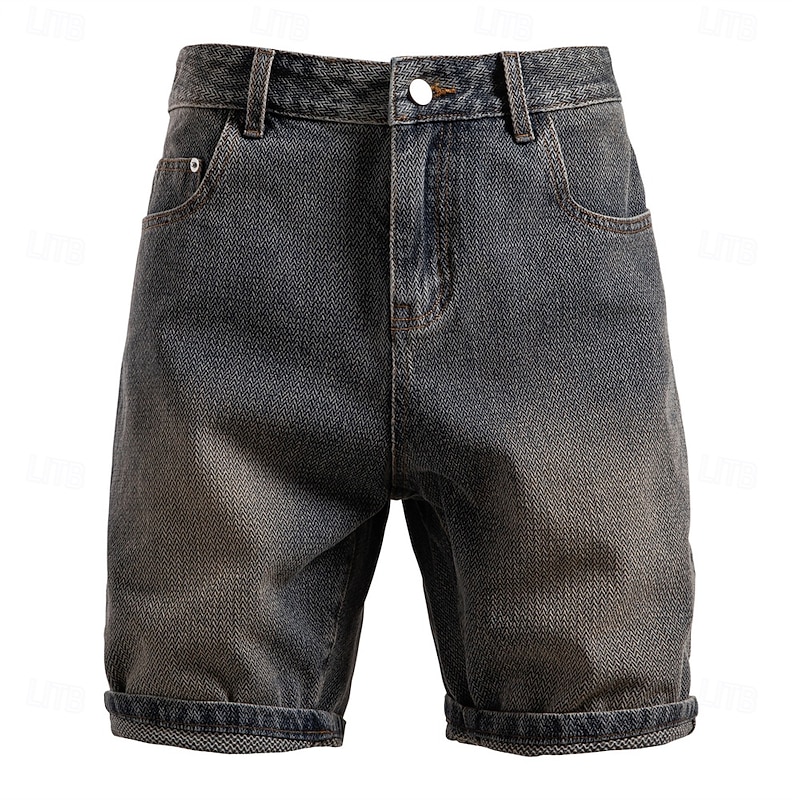 Men's Jeans Denim Shorts Pocket Buttons Gradient Knee Length Outdoor Vacation Casual Vacation Vintage Blue Grey Micro-elastic4