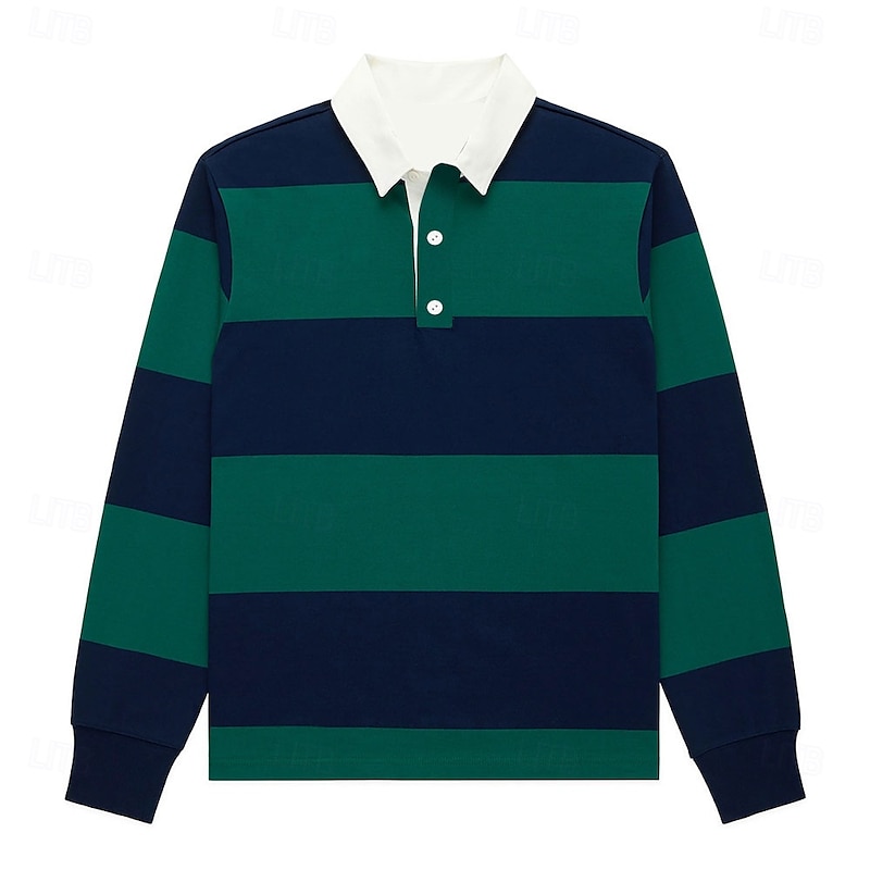 Men's Stripes Rugby Polo Long Sleeve Polo Shirts Collared Shirts Casual School Outdoor Athleisure 3D Print Spring Fall Winter Red Blue Orange