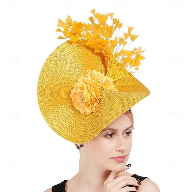 Hats Polyester Fedora Hat Horse Race Elegant Vintage With Floral Headpiece Headwear