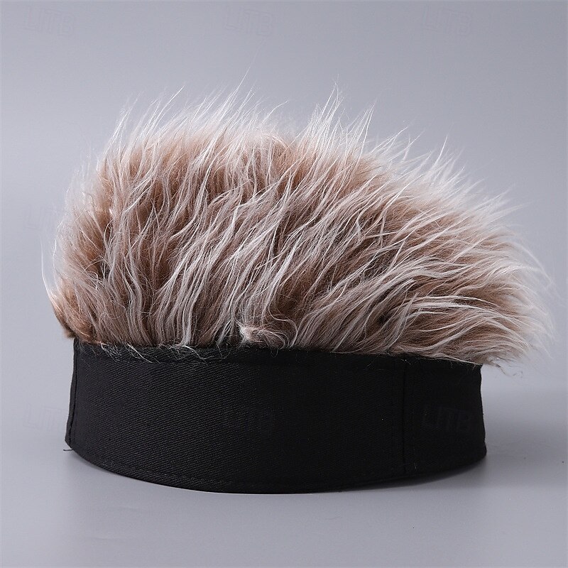 Men's Visor Hat with Spiked Wigs Fake Hair Visor Wig Men Sun Hat Wig Hat Wig Hair Golf Hat Black Coffee 100% Cotton Sexy Fashion Casual Daily Festival Adjustable Sunscreen Breathable