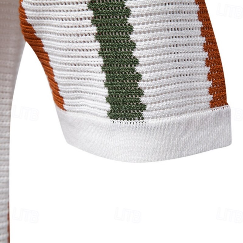 Retro Vintage 1970s Shirt Knit Polo Hippie Mesh Striped Fancy Dress Men's Vacation Dailywear Beach Adults' Top Spring & Summer4