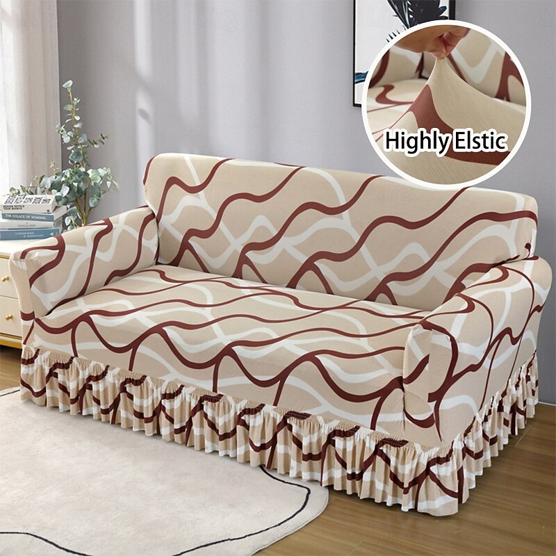 1 Pc Stretch Sofa Slipcover Sofa Cover with Skirt Printed Couch Cover Furniture Protector for Bedroom Living Room Home Decor