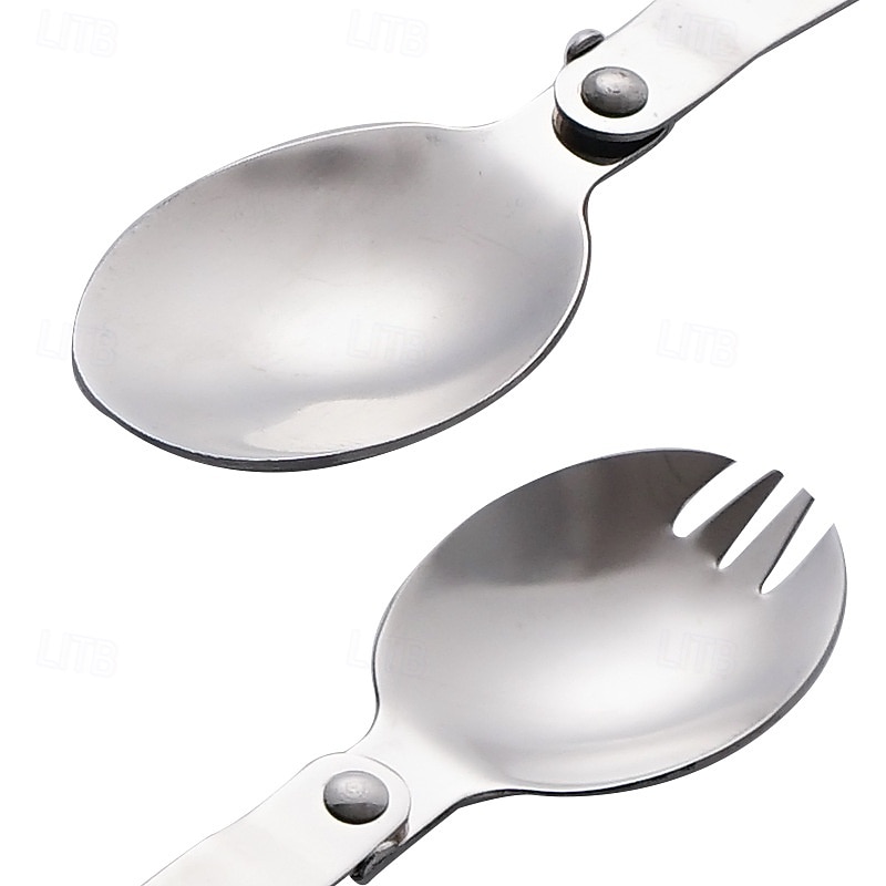 1Pc Camping Outdoor Stainless Steel Folding Spoon, Compact, Lightweight, Durable, Ideal for Hiking, Backpacking, and Camping, Easy to Carry and Use4