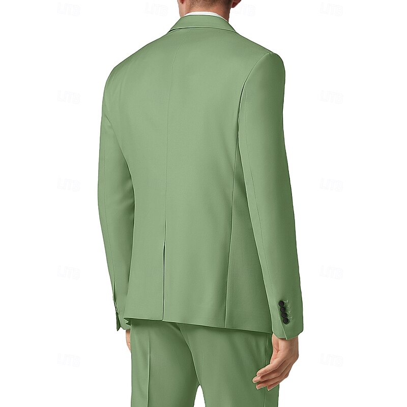 Men's Wedding Prom Party Suits Sage Formal Solid Colored Standard Fit 3 Piece Single Breasted One-button3