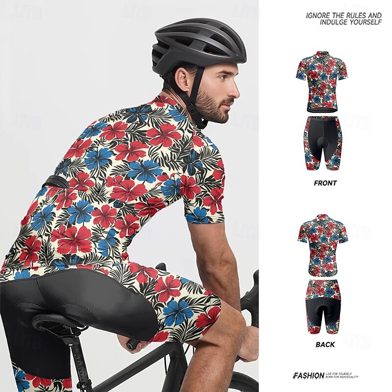 Men's Cycling Jersey with Shorts Floral Botanical Short Sleeve Bike Clothing Suit with 3 Rear Pockets Mountain Bike MTB Road Bike Cycling Front Zipper Sweat wicking Comfortable Breathable Sports4