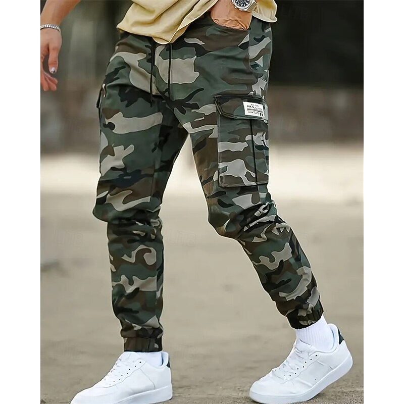 Men's Cargo Pants Trousers Drawstring Elastic Waist Multi Pocket Camo Wearable Outdoor Daily Camping & Hiking Fashion Classic Army Green Gray