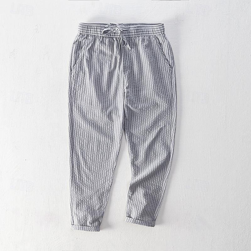 Men's Trousers Casual Pants Pocket Drawstring Elastic Waist Stripe Comfort Breathable Vacation Daily Holiday Fashion Streetwear Black White
