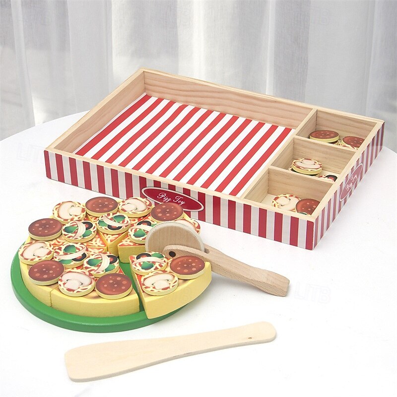 Wooden Pizza Party Play Food Set Learning Toys Play Food Set for Toddlers3