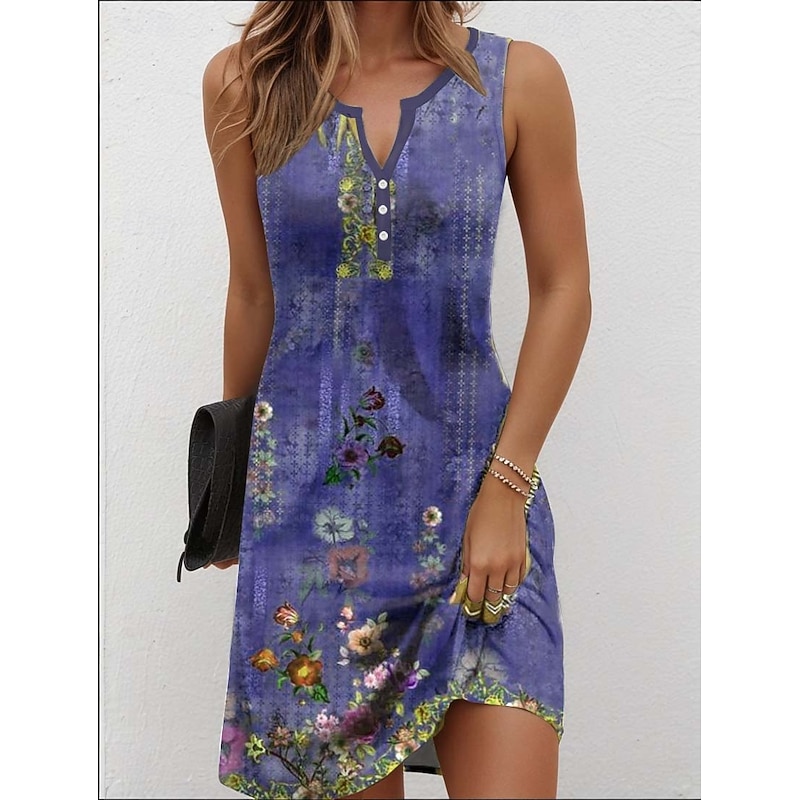 Women's Mini Dress Casual Dress Petite Dress Sundress Summer Dress Casual Vacation Daily Holiday Regular Fit Floral Graphic Bohemian Sleeveless V Neck Red Blue Purple Green Summer Spring4