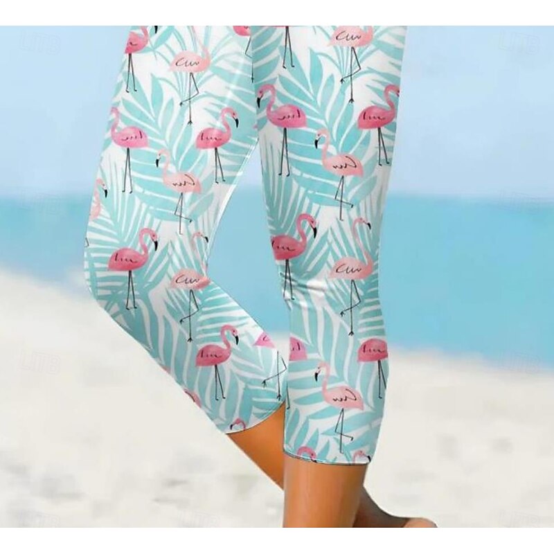 Women's Leggings Capri Pants High Elasticity Fashion Streetwear Full Length High Waist Floral Printing Thermal Warm Breathable Soft  Outdoor Daily Green Summer Spring Regular Fit3